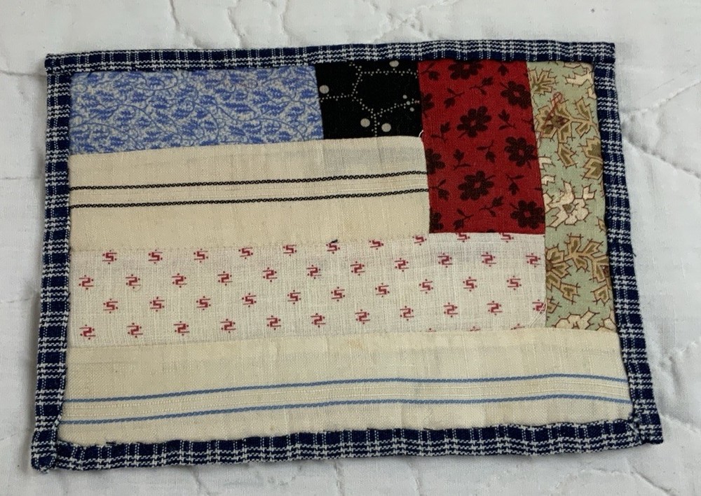 Antique Patchwork Quilt Table Topper, Mini, Log Cabin, Early Calico Prints