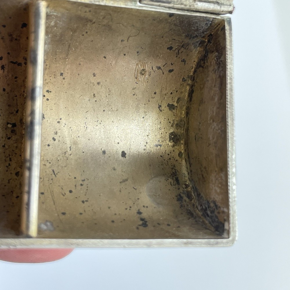 Antique Solid Sterling Silver Double Stamp Case / Box 1909 5.5cm Glass Missing