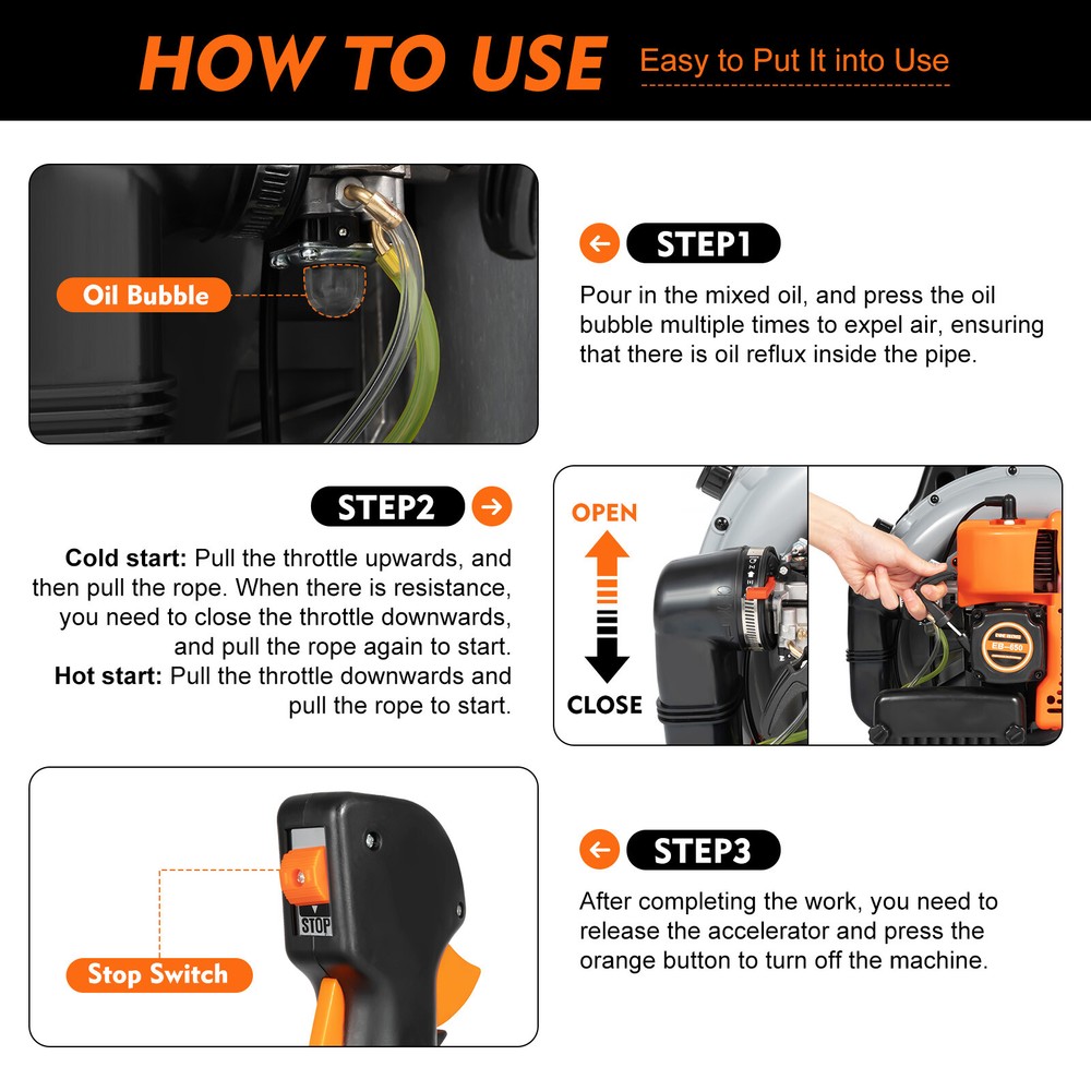 63CC 2-Stroke Backpack Gas Leaf Blower, 4.3HP, 850CFM for Easy Cleanup