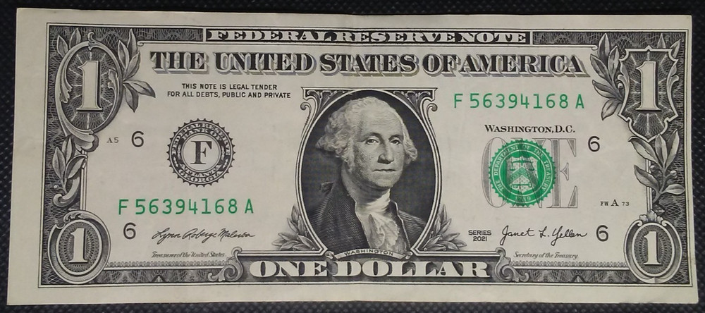 2021 $1 One Dollar Bill Error Misaligned Miss Cut Off Center Note