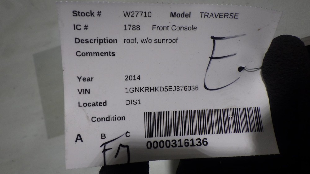 14 CHEVROLET TRAVERSE Front Console roof