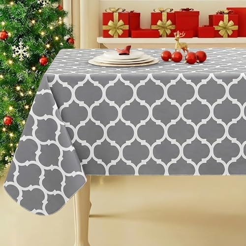 Rectangle Table Cloth, Waterproof Vinyl 84" x 60" (Rectangular) Grey