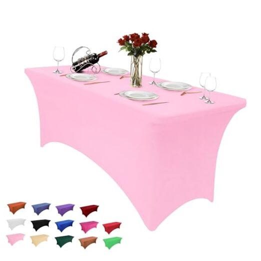 8FT Table Cloth for Rectangle Table Pink Tablecloth Rectangular Fitted Stretch