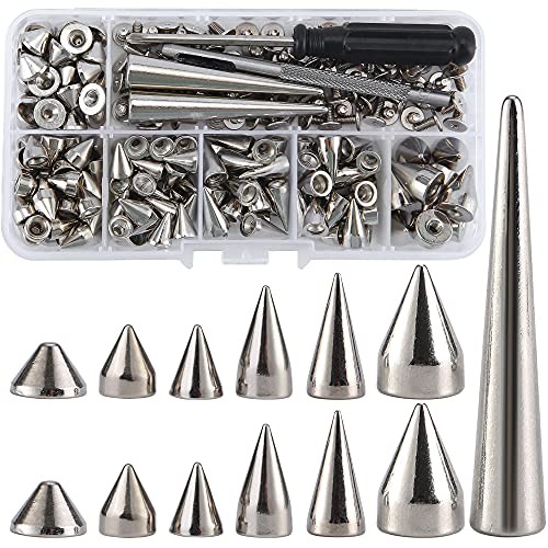 135 Sets Mixed Shape Spikes and Studs Assorted Sizes Cone Spikes Mixed 135Pcs