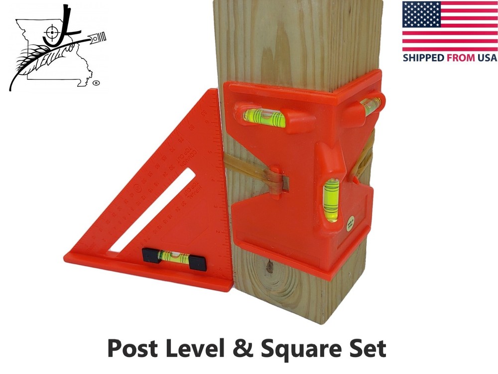 Post Level & Square Set, Bubble Levels Setting Fence Posts Pipe Align