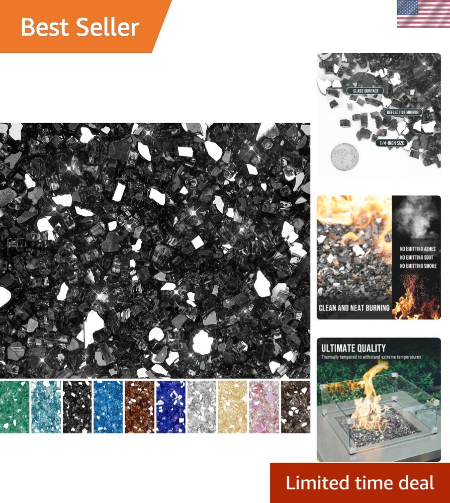 Onyx Black Reflective 10-Pound Tempered Fire Glass for Elegant Fire Features