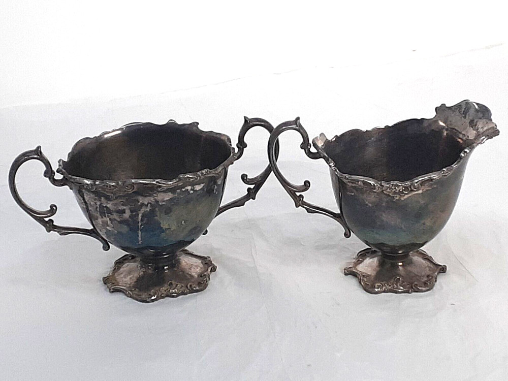 Vintage Poole Silver Co Victorian Style Sugar Bowl & Creamer Silverplate