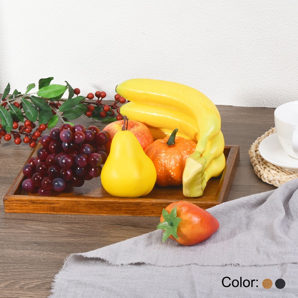 10x7" Wood Serving Tray Rectangle Decorative Platter Home Kitchen Table, Black