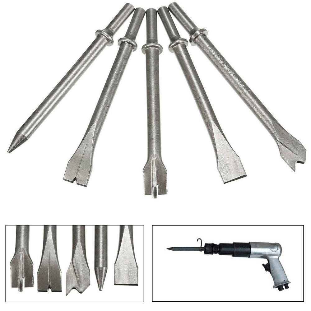 5Pc 7" Extra Long Pneumatic Air Hammer Punch Chipping Chisel Bit Set .401" Shank