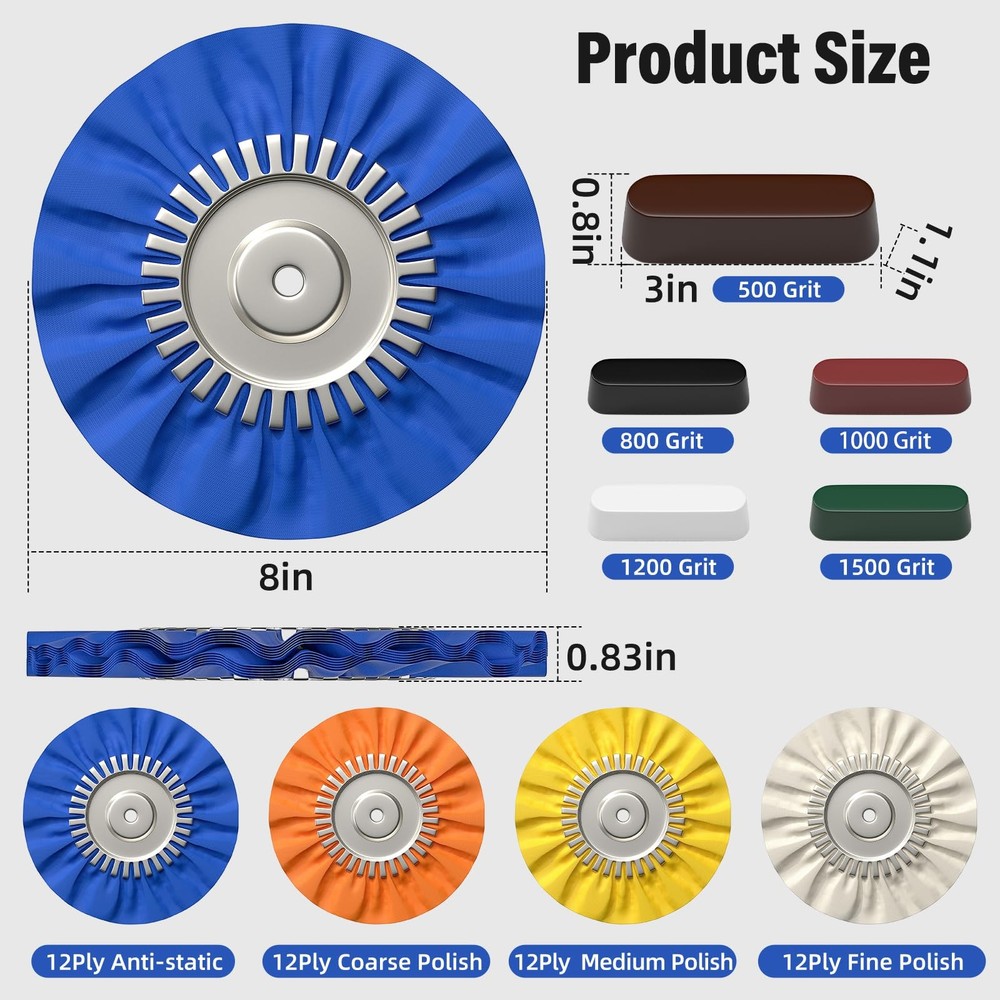 BURMONG 8" Airway Buffing Wheels for 4.5" Angle Grinder, 9PCS Buffer Polisher...