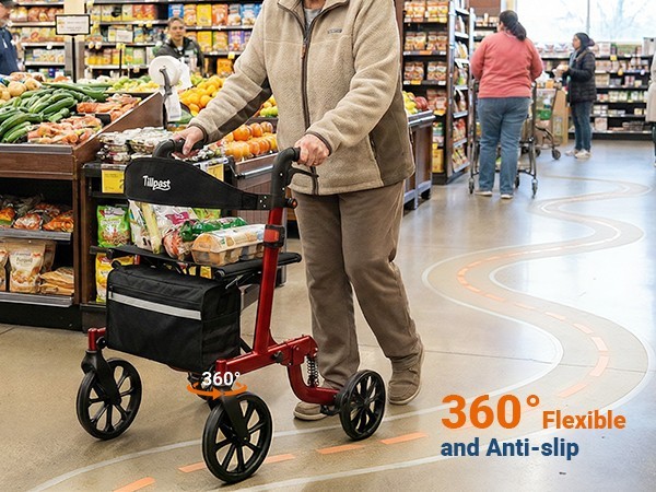 Seniors Walker Rollator Safe Foldable Adjustable Shock-Absorbing for All Terrain