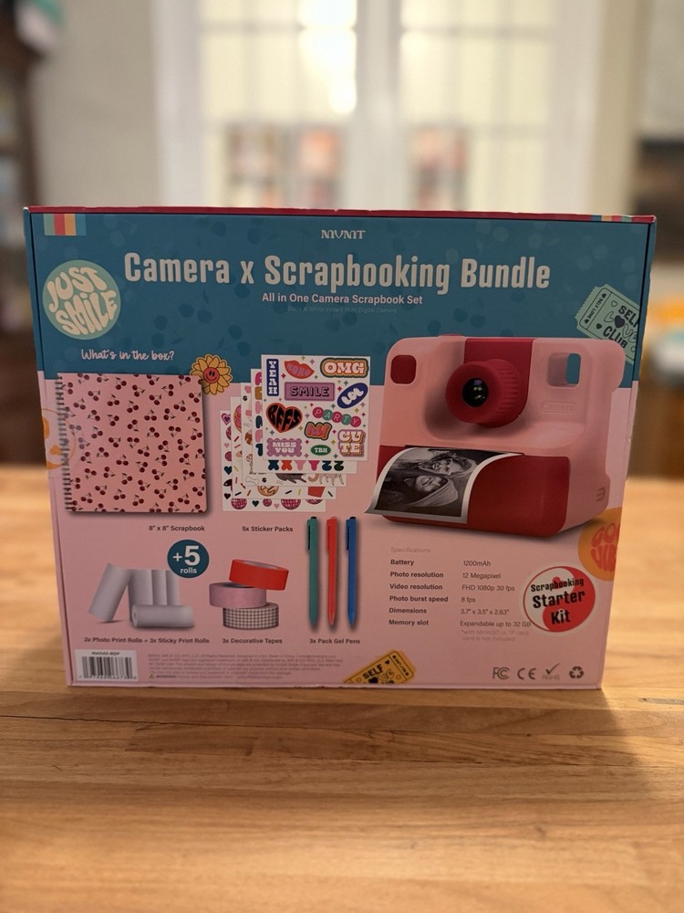 MVMT Camera & Scrapbook Bundle, Cherry, (B & W Instant Print Digital Camera) NEW