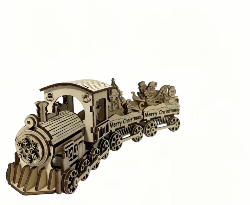 3D WOODEN PUZZLE MERRY CHRISTMAS TRAIN