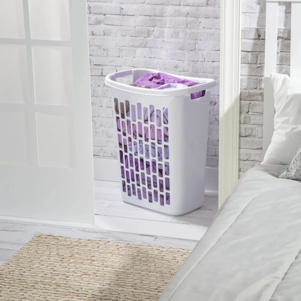 Mainstays Rectangular Open Laundry Hamper, Plastic White
