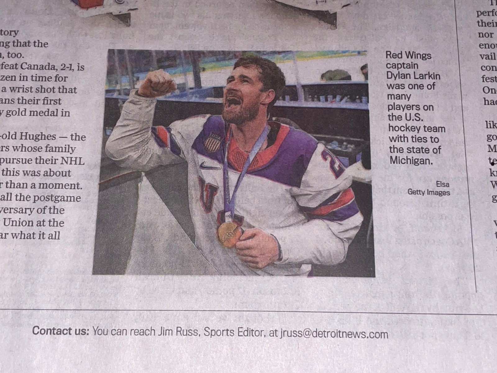 23FEB2026 TEAM USA 🇺🇸 WINS OLYMPIC GOLD RUSH DETROIT NEWS FULL PAPER HOCKEY