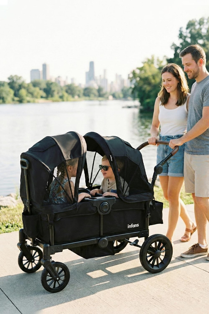 Wagon Stroller for 2 Kids, Collapsible Adjustable Push Pull Handle Bar, 2 Seater