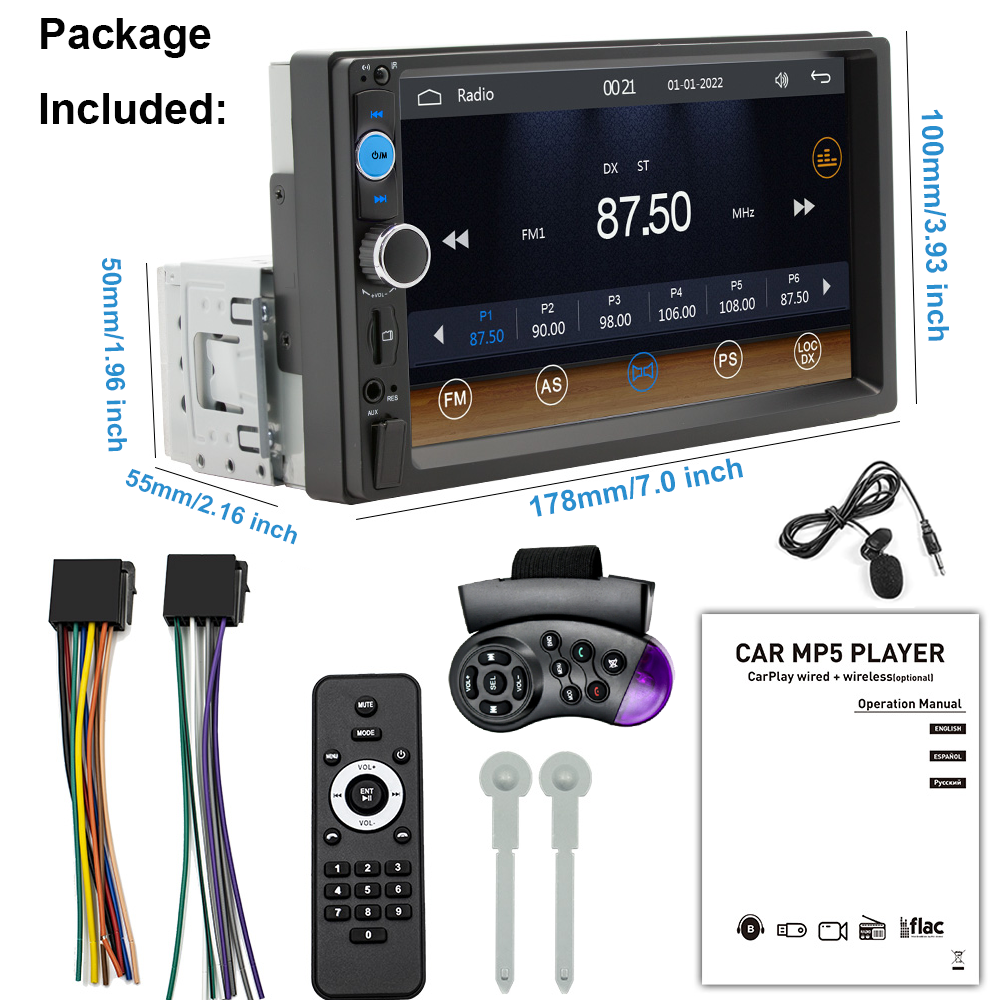 Single 1Din 7" Touch Screen Stereo Bluetooth Radio Car Apple/Android Carplay GPS