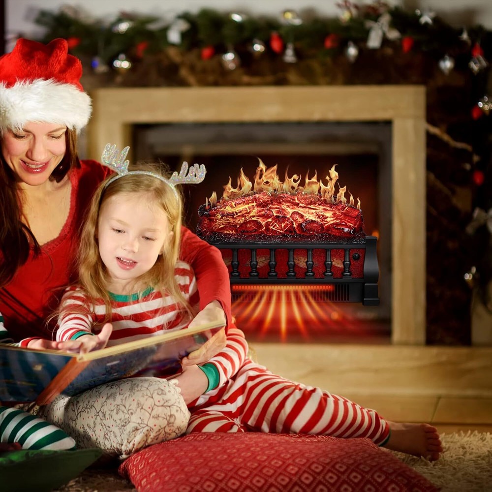 Electric Fireplace Log Set Heater , Remote,Overheating Protection,Dimmable