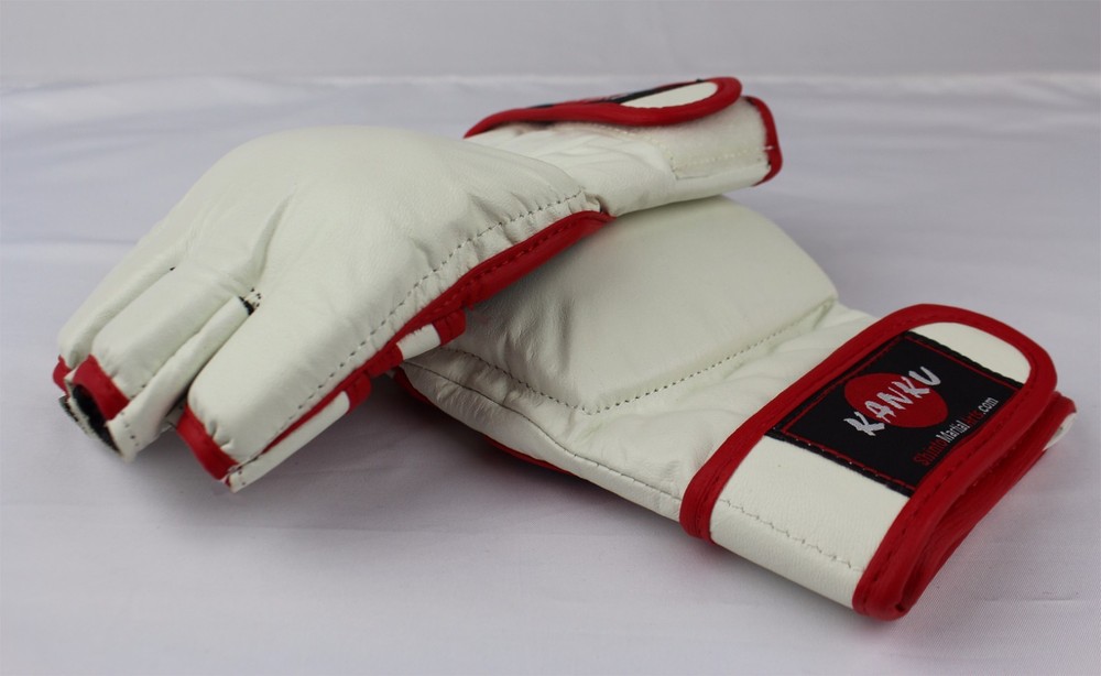 KANKU WHITE LEATHER GRAPPLING MMA GLOVES-BAG TRAINING SPARRING