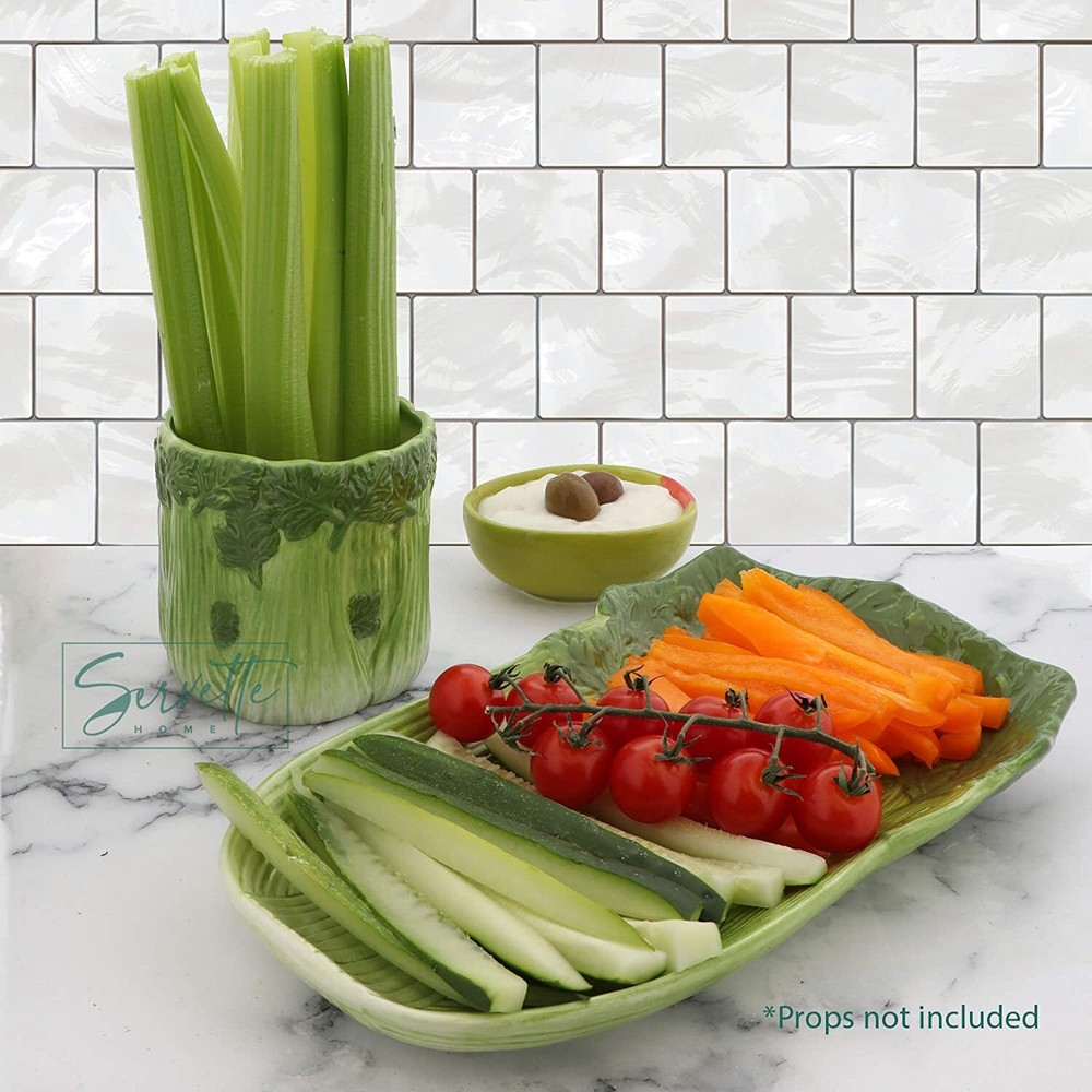 Vegetable Themed Ceramic Serveware Platters and Dishes - Celery
