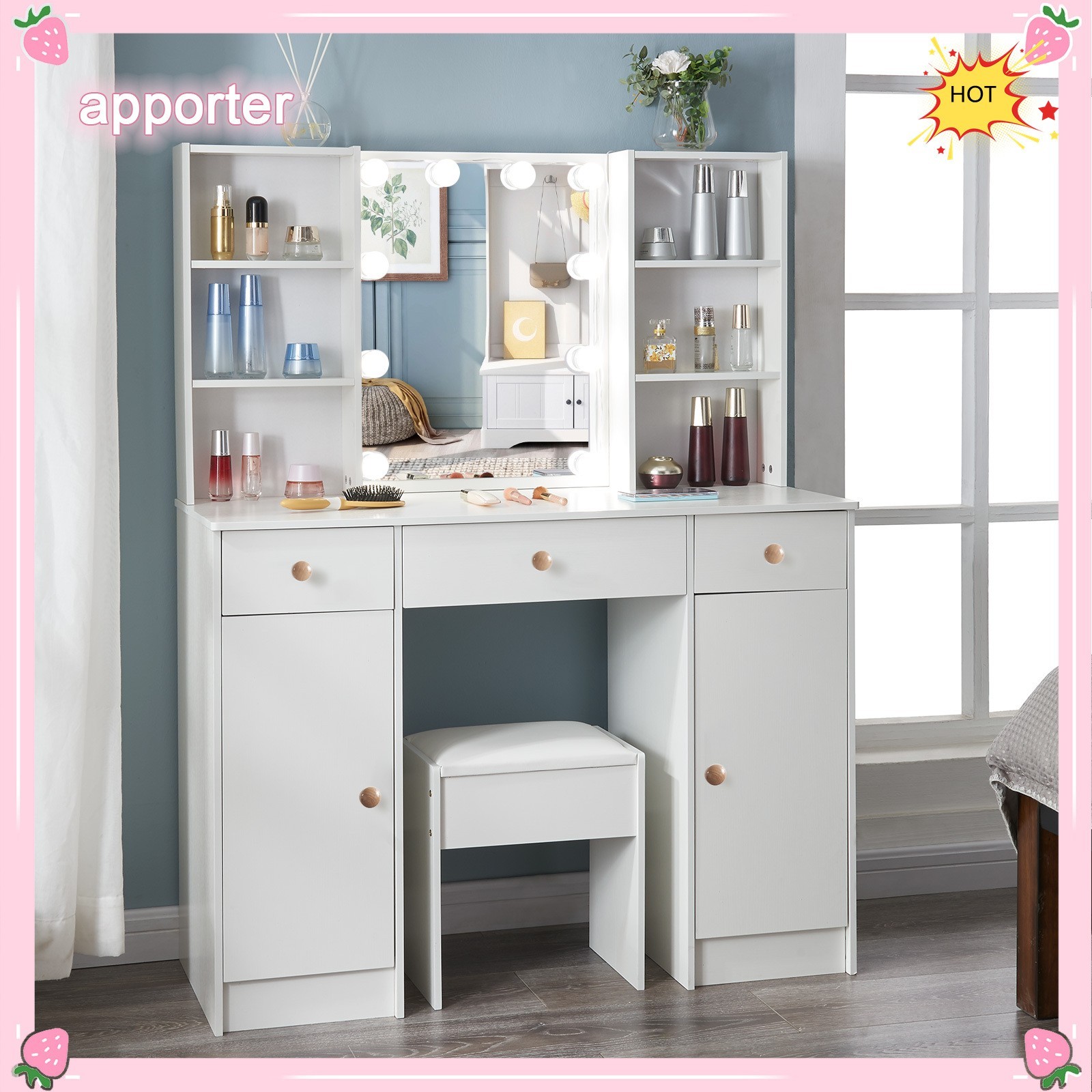 10 Bulbs Lights LED Mirror Bedroom White Makeup Dressing Vanity Table