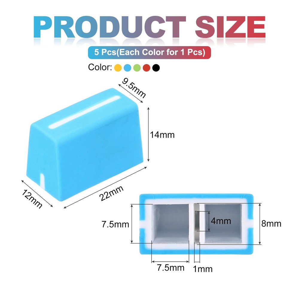 Universal Fader Knobs, Multi-Color Mixer Fader Caps Rubber for DJ Console, 5Pcs