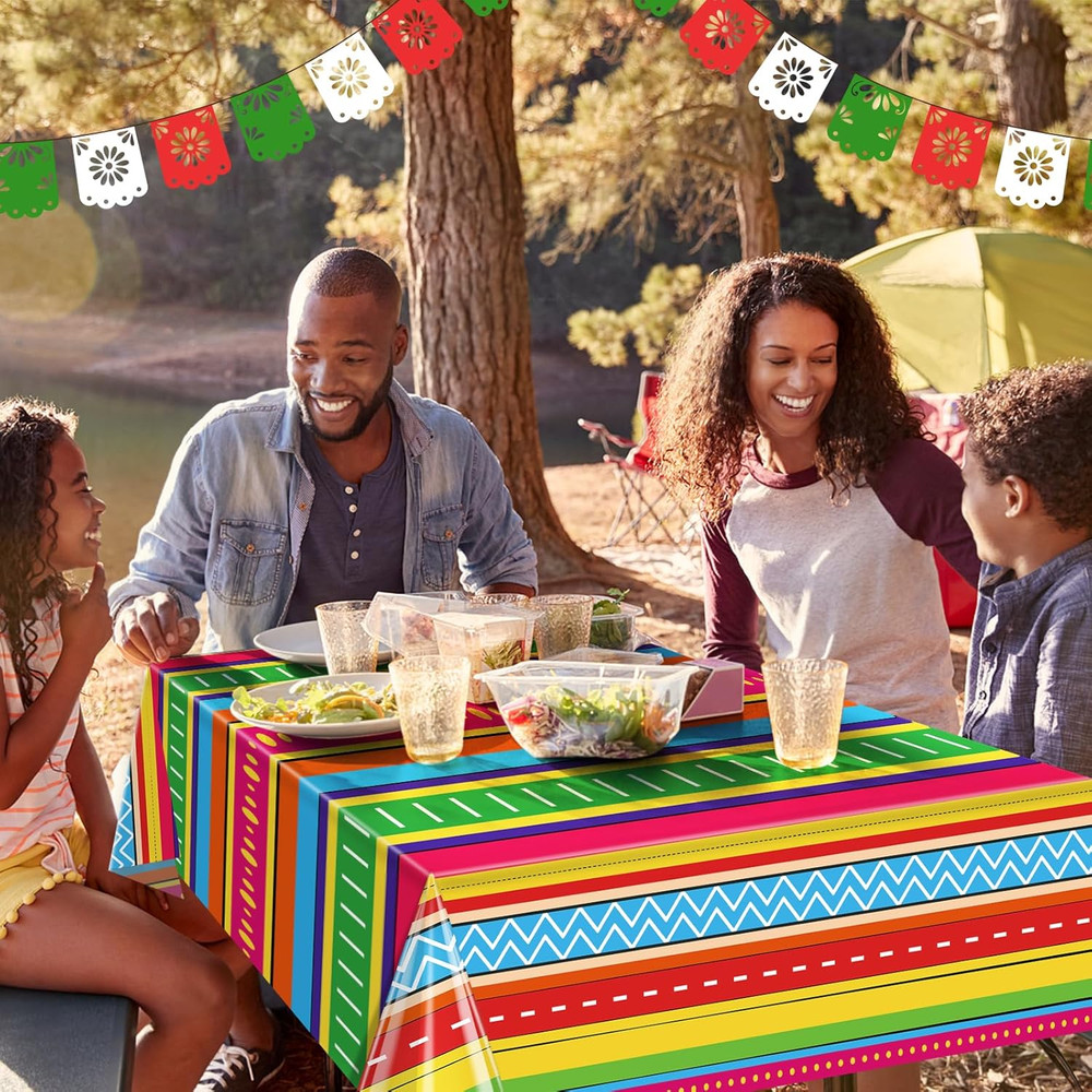 3 Pack Cinco De Mayo Printed Tablecloths, 54 X 108 Inch Disposable Plastic Table