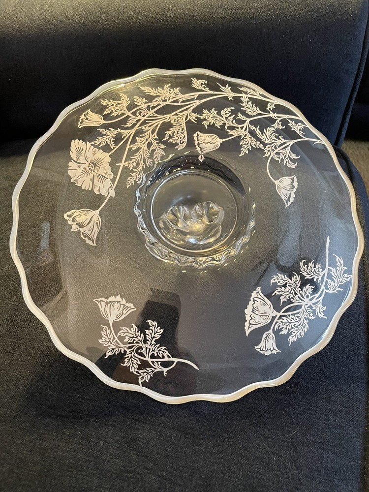 sterling silver trimmed glass dish with handle
