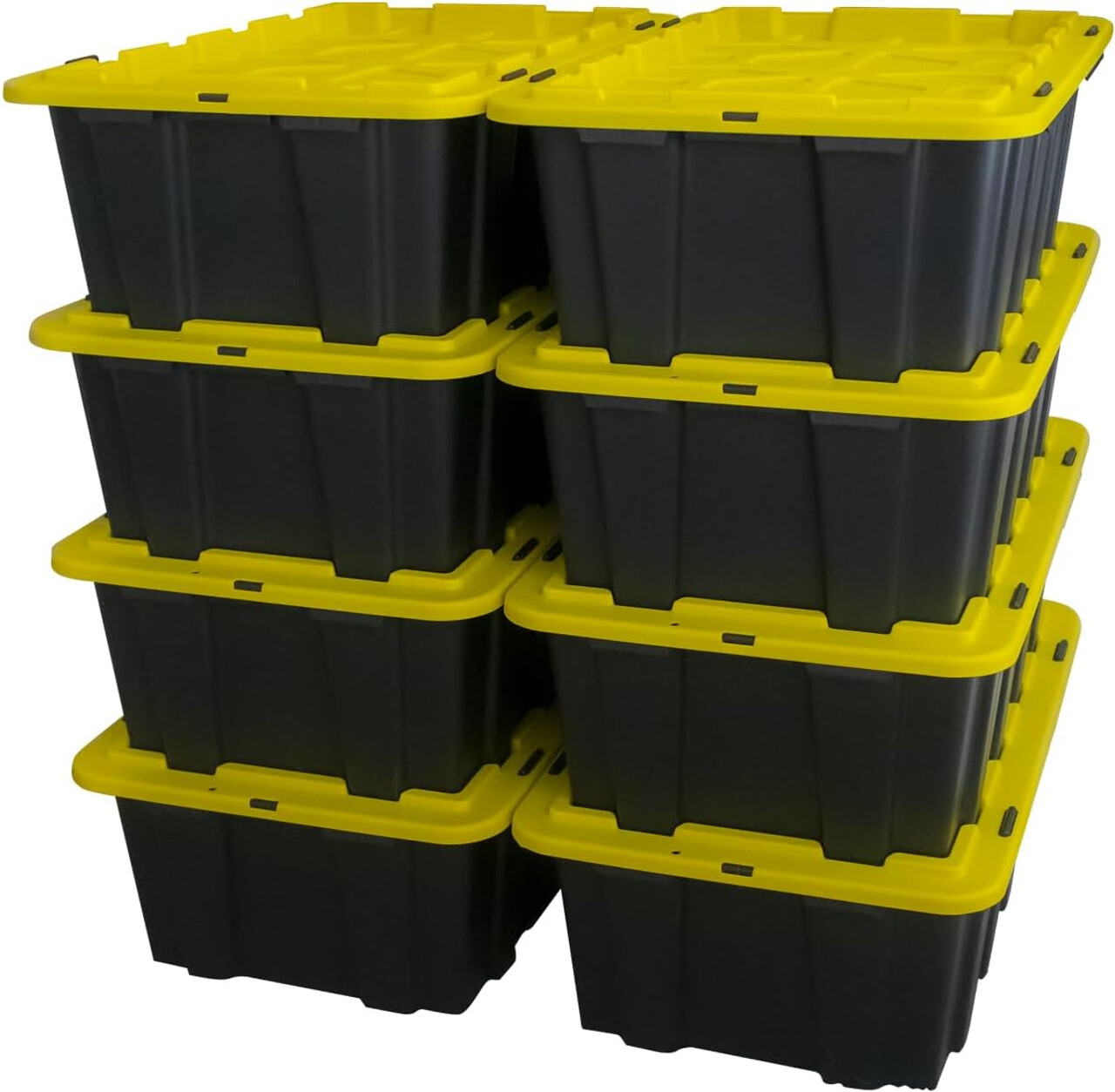Set of 8 12 Gallon Black Plastic Storage Bins Tote Boxes with Snap Lids Durable