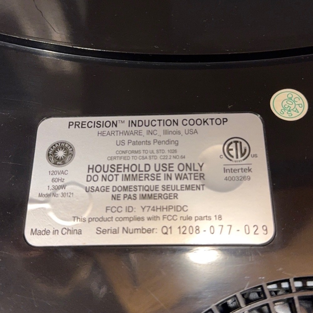 NuWave Portable Precision Induction Cooktop Model 30121 Black Tested Works