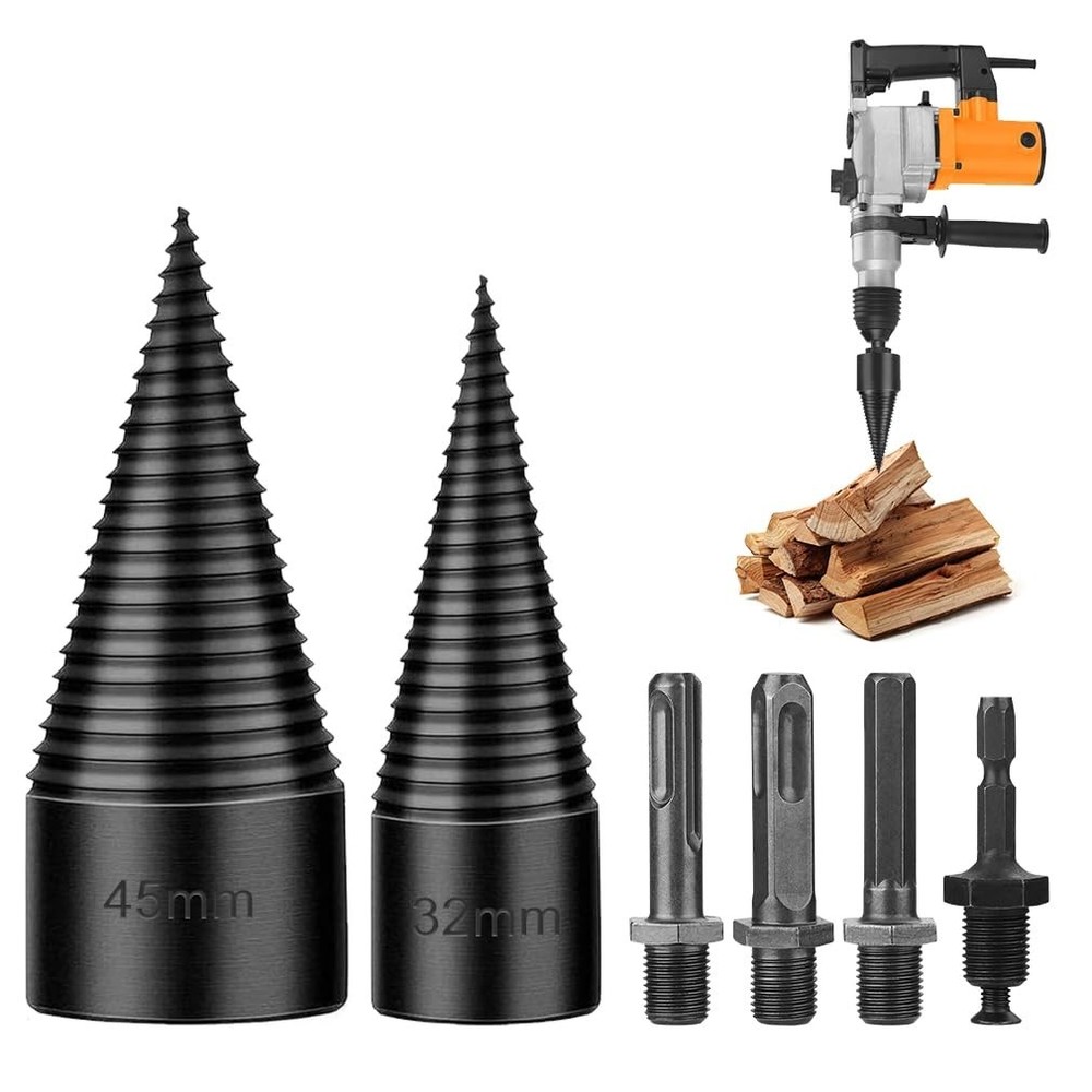 2-Pack Firewood Splitting Drill Bits 45mm/32mm - Efficient Log Splitter Tools