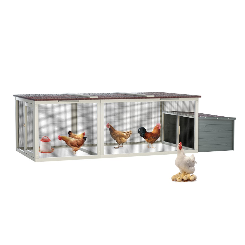 20.93ft² Walk-in Chicken Coop - Large Wooden Hen House w/ Metal Mesh Run Farm