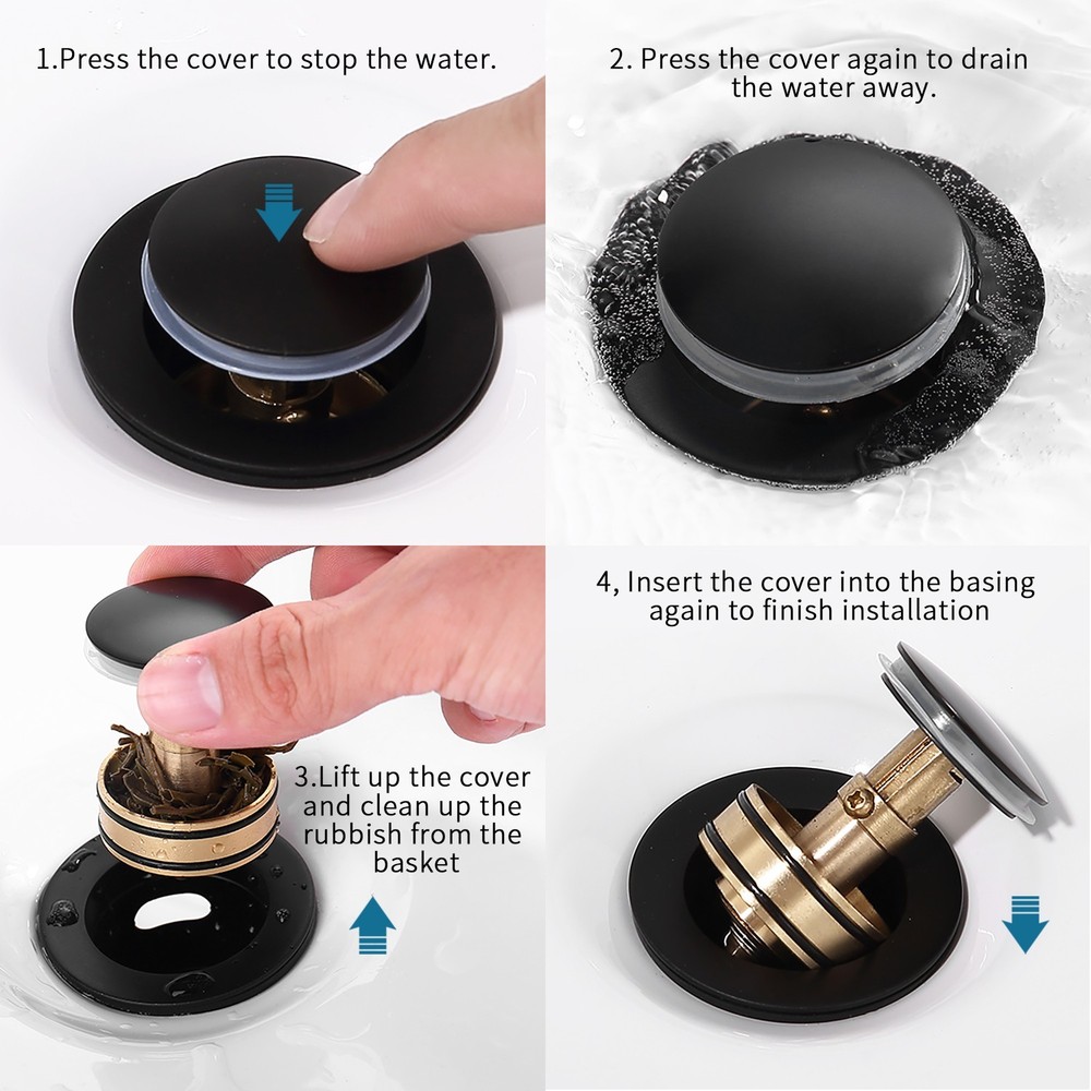 Overflow Anti Blocking Container Washbasin Drainage Pipe W/ Filter Basket Black