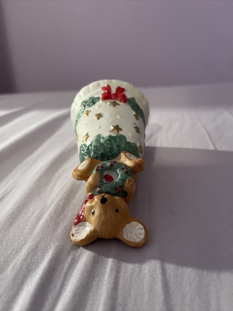 Ceramic Christmas Bell with Mouse and Wreath
