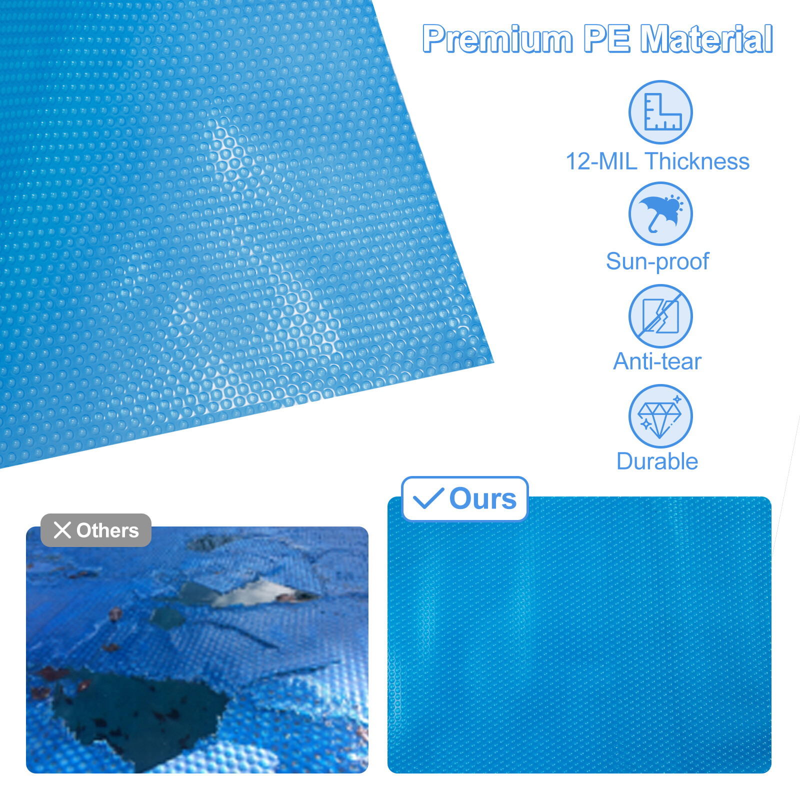 16 x 32 ft Rectangular Solar Pool Cover Insulating 12-MIL Heat Retaining Blanket