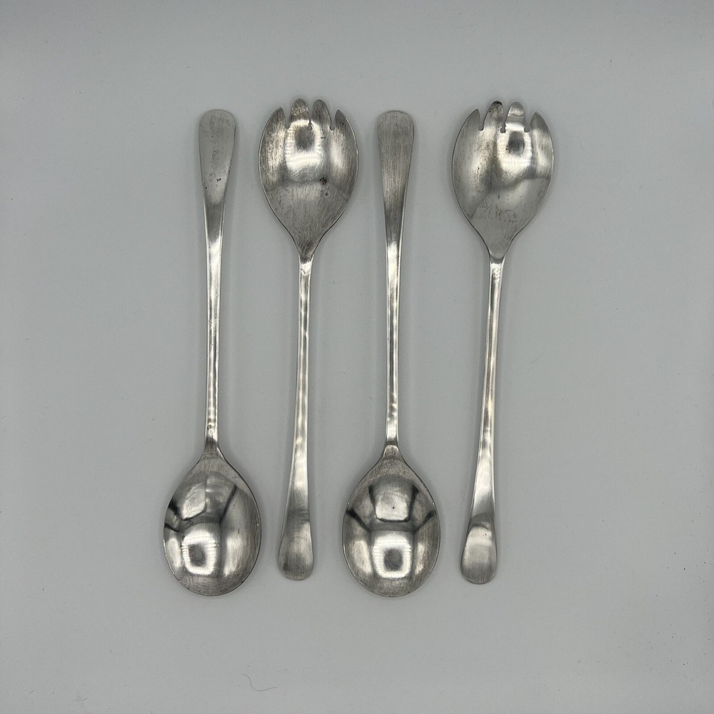 Sheffield England Silver Plated Salad Serving Spoon & Fork Shell 4Pc Set 9.5"
