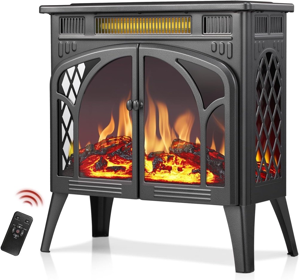 Electric Multi-Colored Flame Fireplace Heater 25" Remote Control Cathedral Style