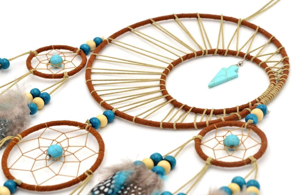 Handcrafted Turquoise Dream Catcher with Feathers - Gift-Ready Decor