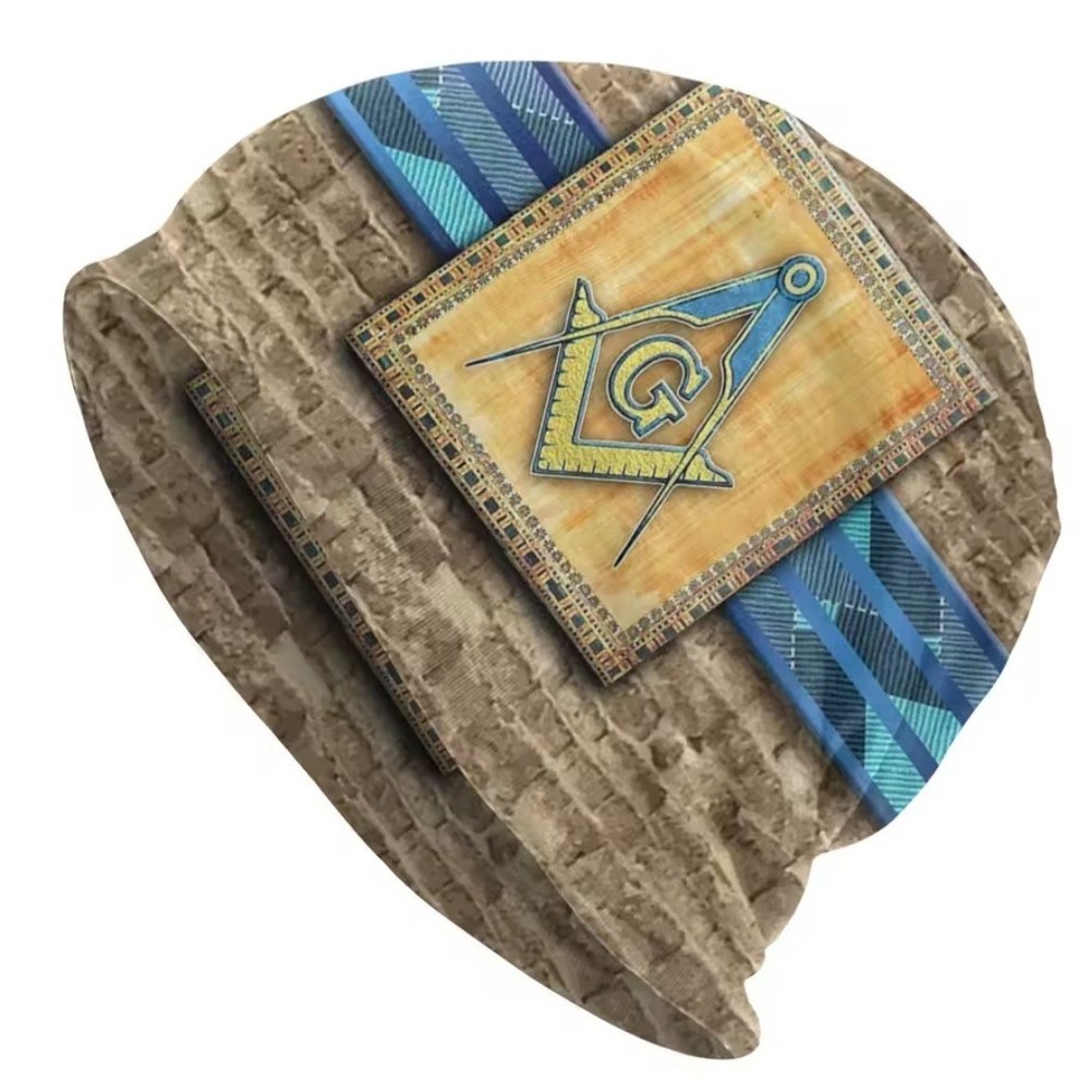 (2 Pack) Black Freemason Beanie Hat Masonic Square & Compass Skull Cap.
