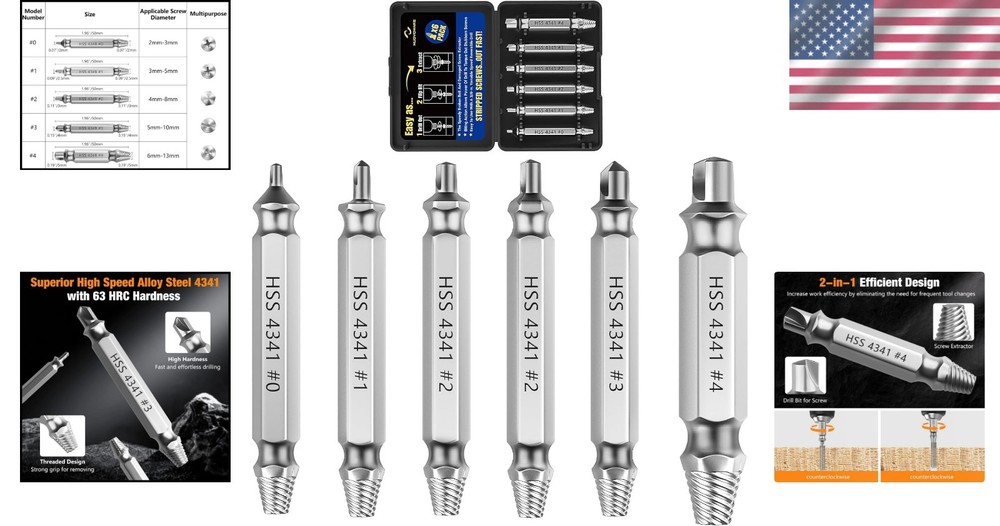 6 PCS Drill Bit & Extractor Tool Set - HSS Screw Removal Made Easy