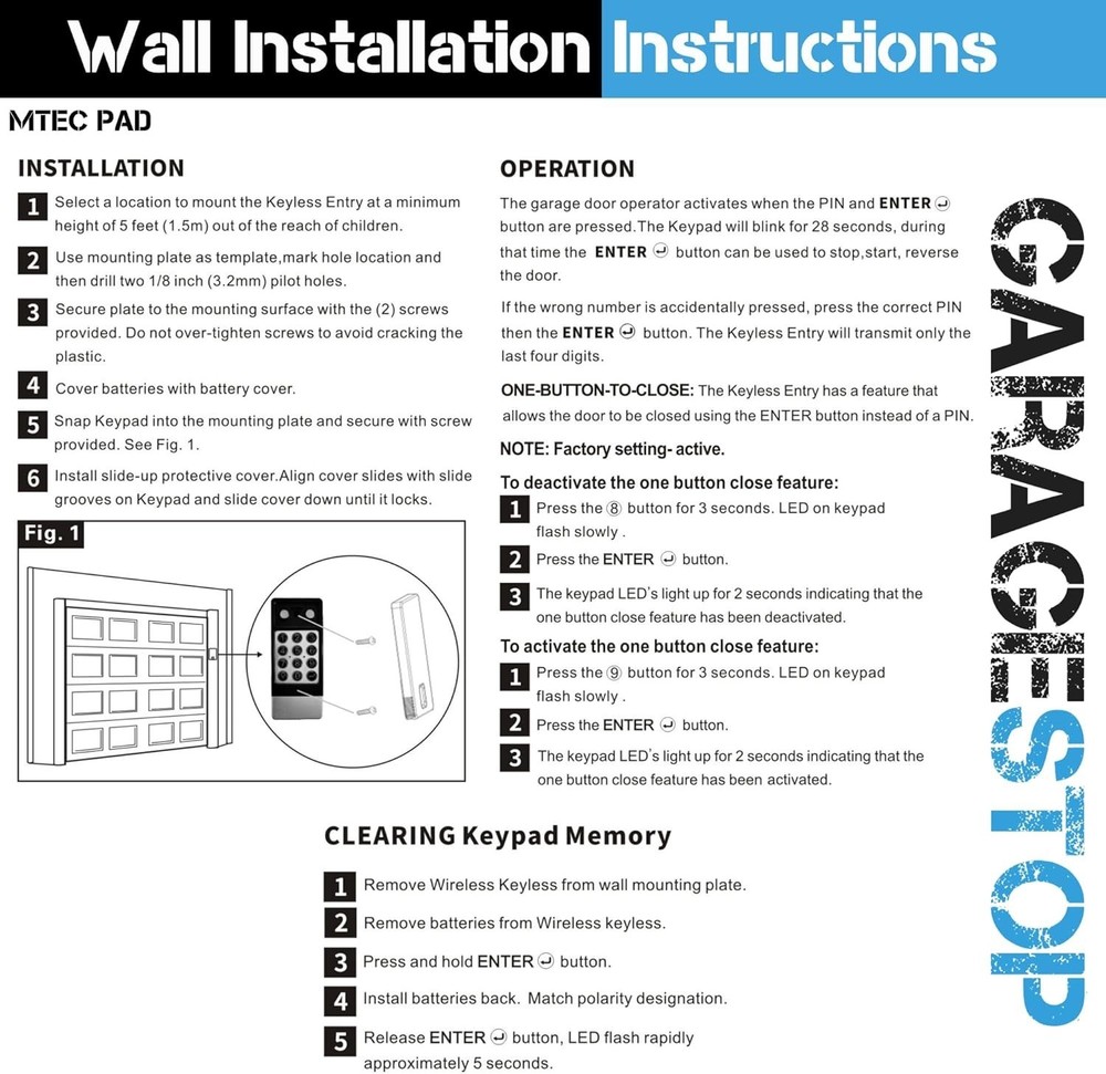 Multi-Door Wireless Garage Keypad by Marantec: Secure and Convenient Access