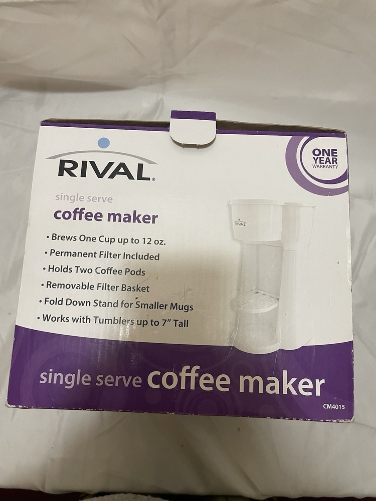 Rival CM4015 Single Serve Coffee Maker White Permanent Filter Removable Basket