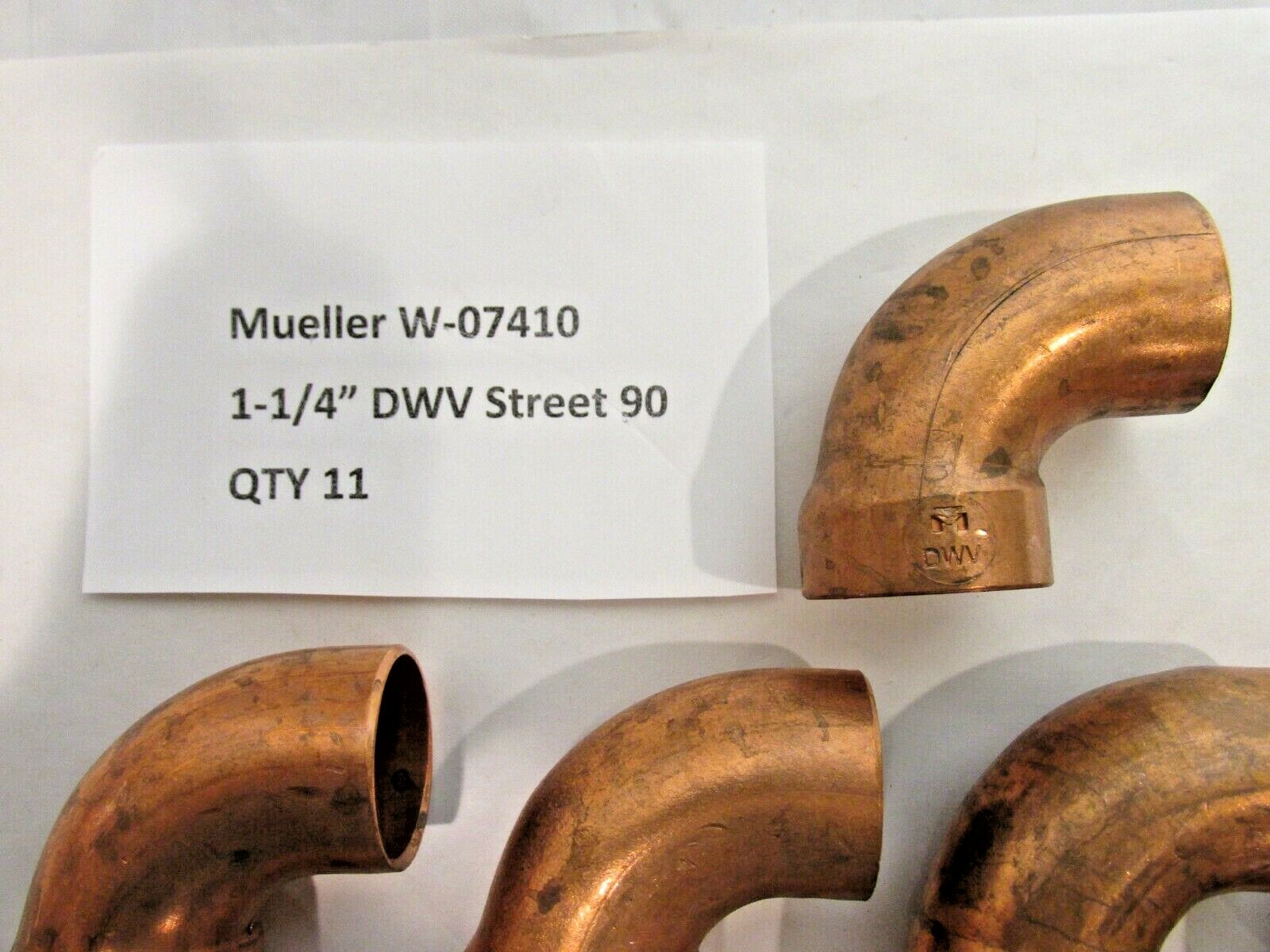 Mueller W07410 - 1-1/4" Copper DWV 90° Street Elbows - Lot of 11