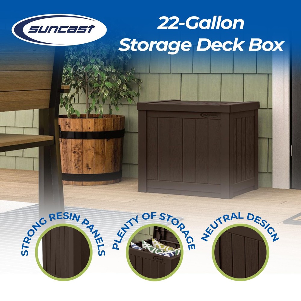 Small Outdoor Storage Box - 22 Gallon Java Resin Outdoor Deck Box, Flat-Lid B...