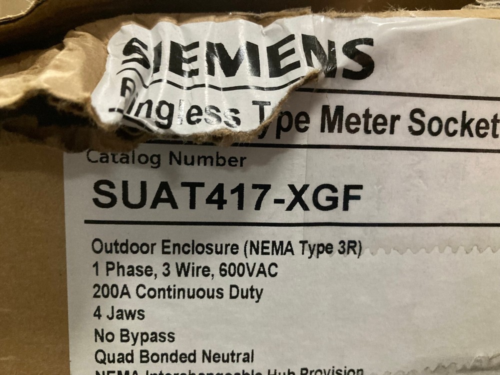 Siemens Ringless Meter Socket 200 AMP with Barrel Lock SUAT417‑XGF