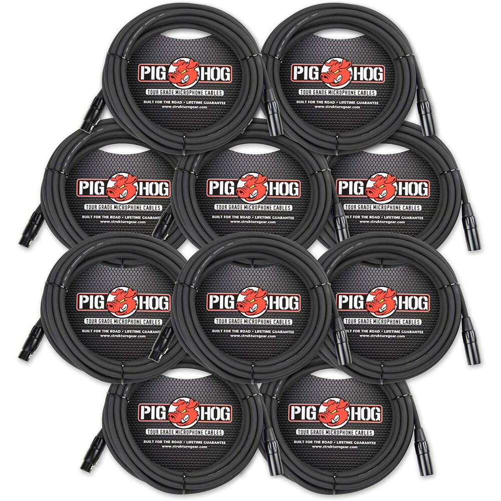 Pig Hog PHM25 25' ft XLR 8mm Tour Grade Mic Cable (10-Pack)