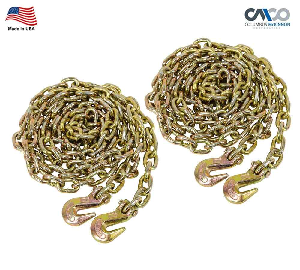 (2 Pack) 3/8"x16' Grade 70 Transport Chain MADE IN USA! With G70 Grab hooks
