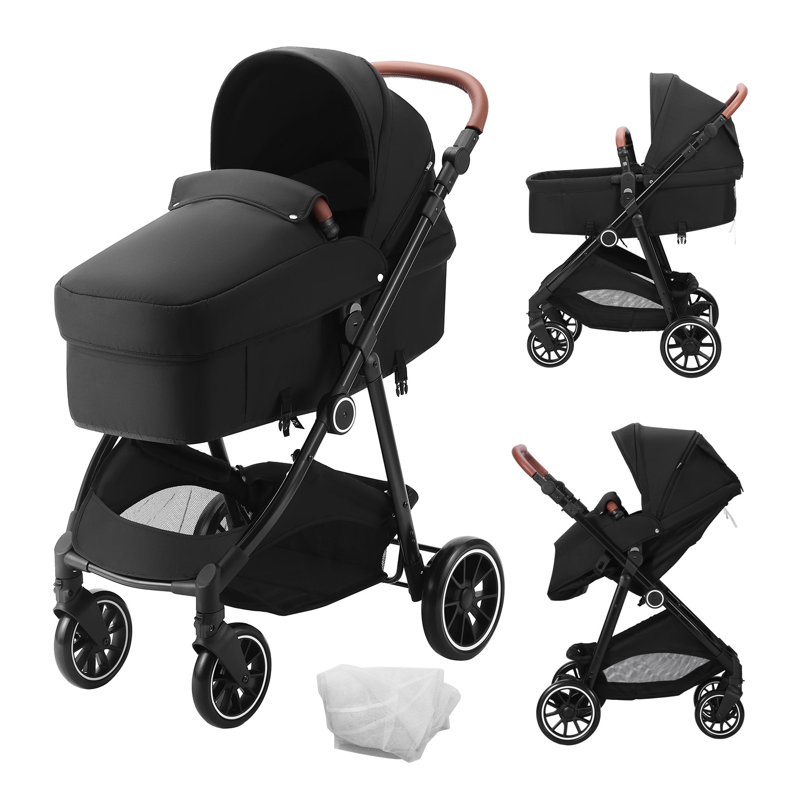 Uimoso Convertible Baby Infant Stroller Foldable Pushchair with Bassinet Black