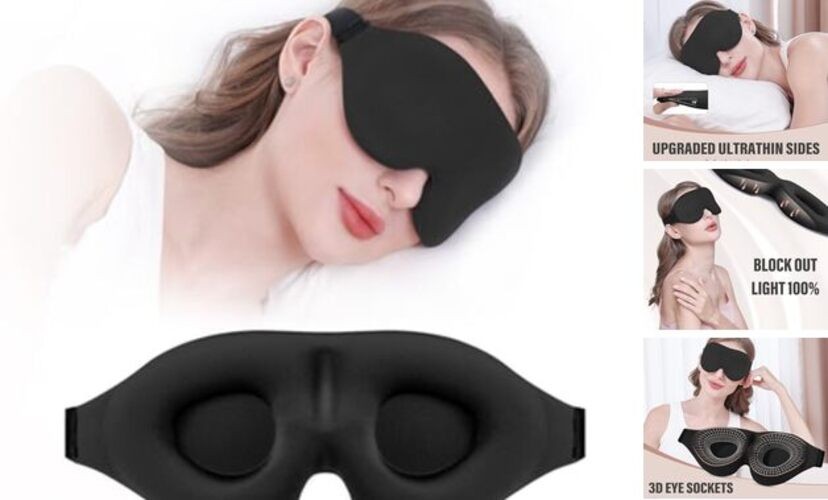 Sleep Mask for Side Sleeper, Complete Light Blocking 3D Sleeping Eye Black