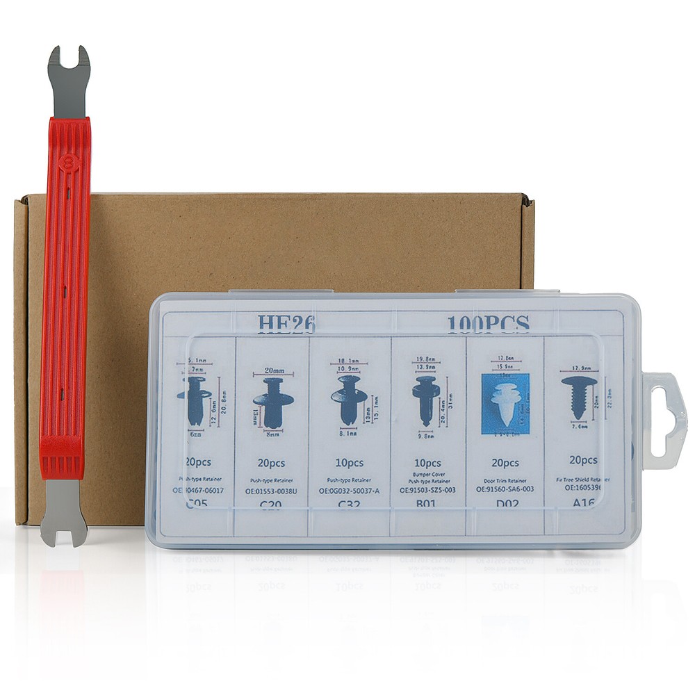 100pcs Car Clips Trim Push Retainer Pin Rivet Bumper w/ Remover Tool